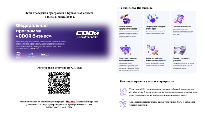  СТАРТОВАЛ ПРИЁМ ЗАЯВОК НА УЧАСТИЕ В ПРОГРАММЕ «СВОЙ БИЗНЕС» ДЛЯ ВЕТЕРАНОВ СВО И И ЧЛЕНОВ ИХ СЕМЕЙ, ПЛАНИРУЮЩИХ ОТКРЫТЬ СВОЁ ДЕЛО